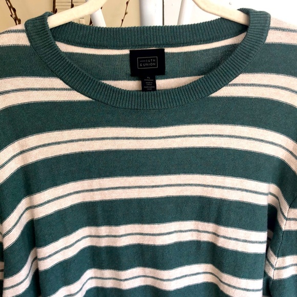 NWT Men's Sweater Cotton and Cashmere Blend- Light green and Ivory stripe I XL - Picture 6 of 13
